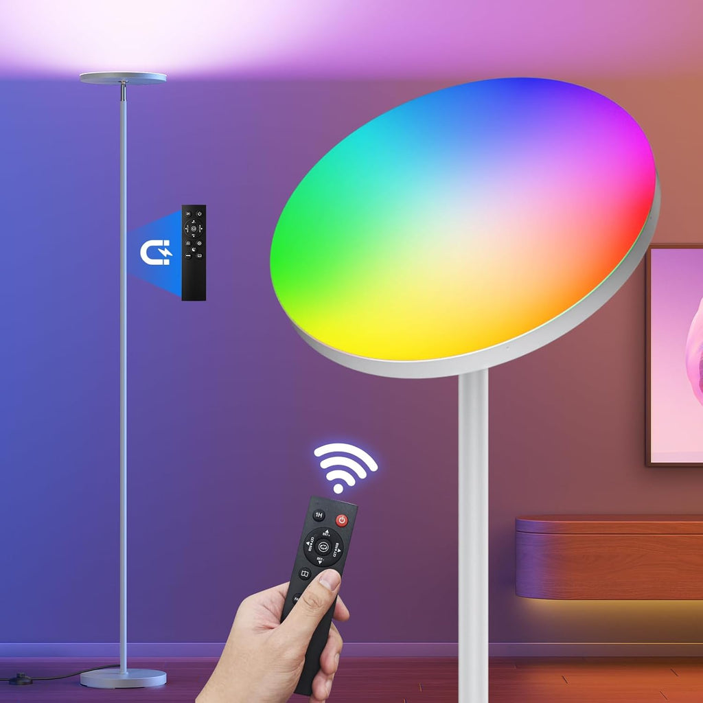 RGB Torchiere Floor Lamps for Living Room, 32W/3200LM Bright LED Standing Lamp with Remote, Modern Color Changing Tall Lamp with Stepless Dimming, 69" Corner Floor Lamp for Bedroom, Office - Grand Goldman