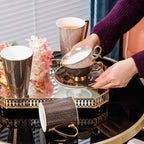 RICHARD'S Elegant European Coffee Set Bone China Cups and Saucers - Luxury White Gold Porcelain with Brown Grid Pattern Perfect Birthday Gift for Couples Birthday Valentines 200-500ml Packaged in Gift Box Mild Retro Royal Style for Tea Lovers - Grand Goldman