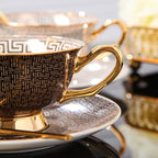 RICHARD'S Elegant European Coffee Set Bone China Cups and Saucers - Luxury White Gold Porcelain with Brown Grid Pattern Perfect Birthday Gift for Couples Birthday Valentines 200-500ml Packaged in Gift Box Mild Retro Royal Style for Tea Lovers - Grand Goldman