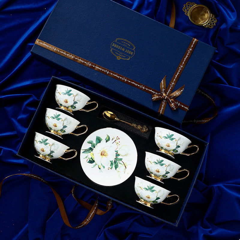 RICHARD'S High-grade Bone China Coffee Cup Set Exquisite Royal Vintage Design Handmade Ceramic Afternoon Tea Pack 6 Cups Saucers Spoons Gift Box Variety of Colors and Patterns Perfect for Vintage Decor and Gifts - Grand Goldman
