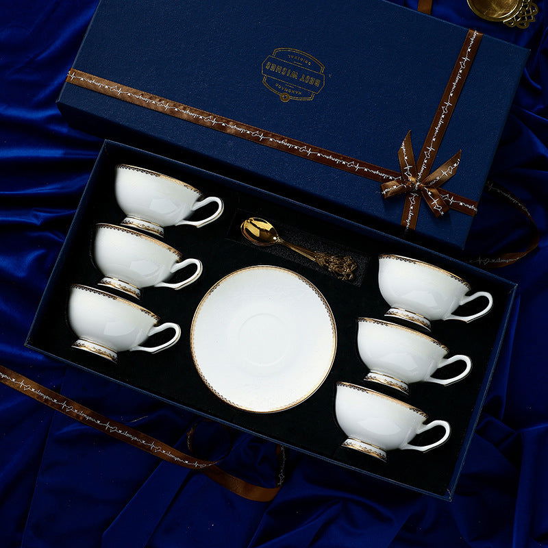 RICHARD'S High-grade Bone China Coffee Cup Set Exquisite Royal Vintage Design Handmade Ceramic Afternoon Tea Pack 6 Cups Saucers Spoons Gift Box Variety of Colors and Patterns Perfect for Vintage Decor and Gifts - Grand Goldman