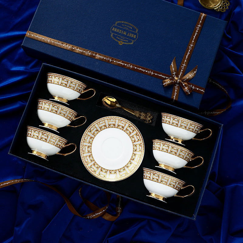RICHARD'S High-grade Bone China Coffee Cup Set Exquisite Royal Vintage Design Handmade Ceramic Afternoon Tea Pack 6 Cups Saucers Spoons Gift Box Variety of Colors and Patterns Perfect for Vintage Decor and Gifts - Grand Goldman