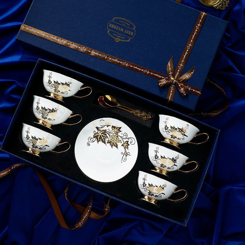 RICHARD'S High-grade Bone China Coffee Cup Set Exquisite Royal Vintage Design Handmade Ceramic Afternoon Tea Pack 6 Cups Saucers Spoons Gift Box Variety of Colors and Patterns Perfect for Vintage Decor and Gifts - Grand Goldman