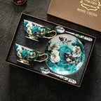 RICHMOND Exquisite European Style Bone China Coffee Cup Set - Luxurious Floral and Bird Motif Design with Gold Accents, Eco-Friendly, Elegant Gift Box, Perfect for Afternoon Tea or Coffee, Includes Decorated Spoon - Grand Goldman
