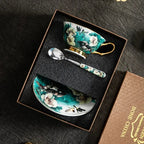 RICHMOND Exquisite European Style Bone China Coffee Cup Set - Luxurious Floral and Bird Motif Design with Gold Accents, Eco-Friendly, Elegant Gift Box, Perfect for Afternoon Tea or Coffee, Includes Decorated Spoon - Grand Goldman