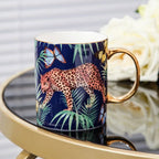 RICK MEIDAO Hand-Painted Pink Bone China Mug - Leopard Design, Gold Handles, 200ml Capacity, Ideal Gift for Tea and Coffee - Grand Goldman