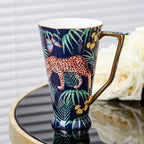 RICK MEIDAO Hand-Painted Pink Bone China Mug - Leopard Design, Gold Handles, 200ml Capacity, Ideal Gift for Tea and Coffee - Grand Goldman