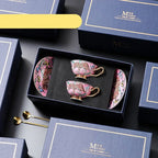 RICK MEIDAO Hand-Painted Pink Bone China Mug - Leopard Design, Gold Handles, 200ml Capacity, Ideal Gift for Tea and Coffee - Grand Goldman