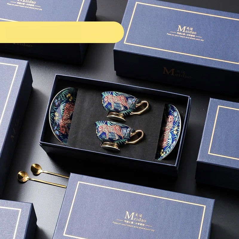 RICK MEIDAO Hand-Painted Pink Bone China Mug - Leopard Design, Gold Handles, 200ml Capacity, Ideal Gift for Tea and Coffee - Grand Goldman