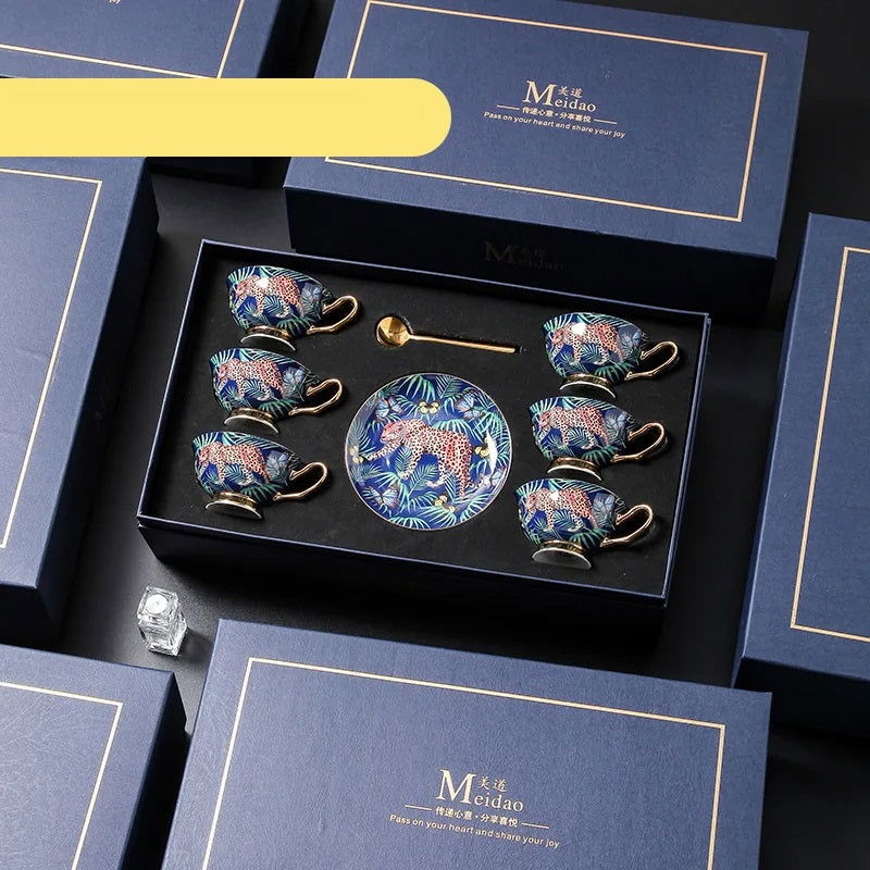 RICK MEIDAO Hand-Painted Pink Bone China Mug - Leopard Design, Gold Handles, 200ml Capacity, Ideal Gift for Tea and Coffee - Grand Goldman