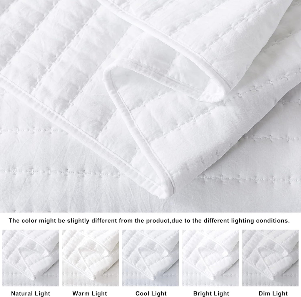 ROARINGWILD White Queen Size Quilt Bedding Sets with Pillow Shams, Full Lightweight Soft Bedspread Coverlet, Quilted Blanket Thin Comforter Bed Cover for All Season, 3 Pieces, 90x90 inches - Grand Goldman