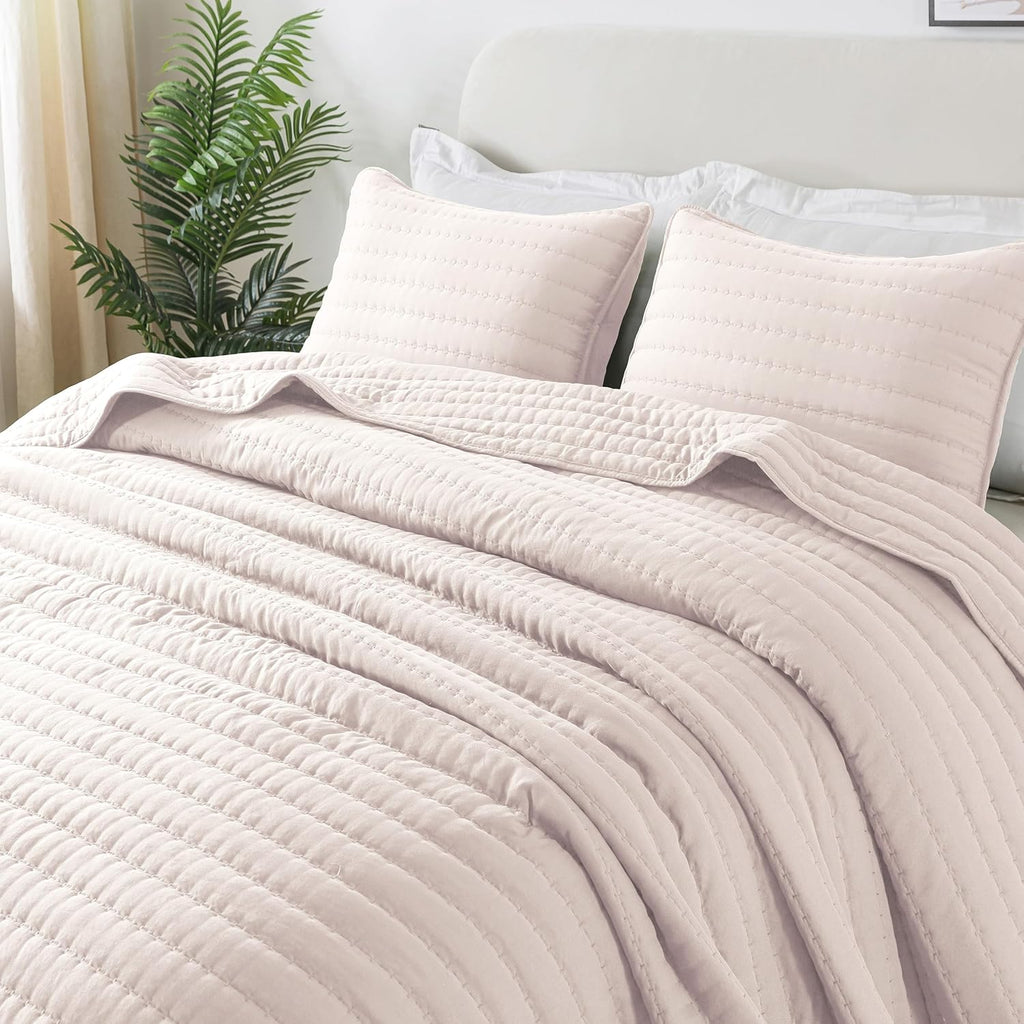 ROARINGWILD White Queen Size Quilt Bedding Sets with Pillow Shams, Full Lightweight Soft Bedspread Coverlet, Quilted Blanket Thin Comforter Bed Cover for All Season, 3 Pieces, 90x90 inches - Grand Goldman