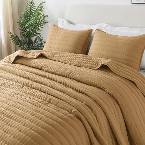 ROARINGWILD White Queen Size Quilt Bedding Sets with Pillow Shams, Full Lightweight Soft Bedspread Coverlet, Quilted Blanket Thin Comforter Bed Cover for All Season, 3 Pieces, 90x90 inches - Grand Goldman