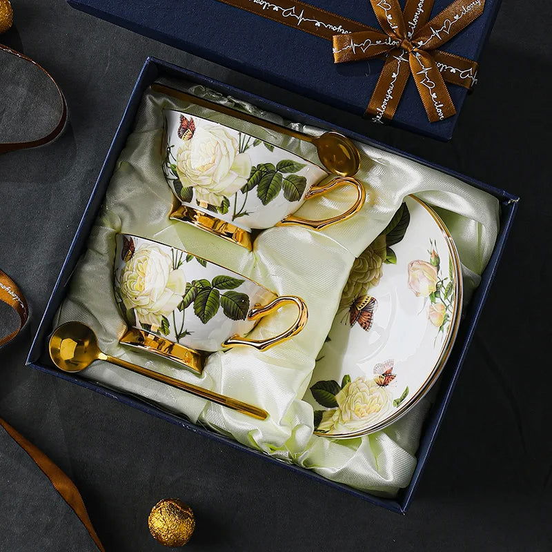 ROSENFELD Elegant European Scented Tea Cup Set Bone China Vintage Floral Pattern White and Gold 220ml Gift-Boxed, Perfect for Afternoon Tea Office Home Cafe House Mild Luxury Retro Style First-Class Quality - Grand Goldman