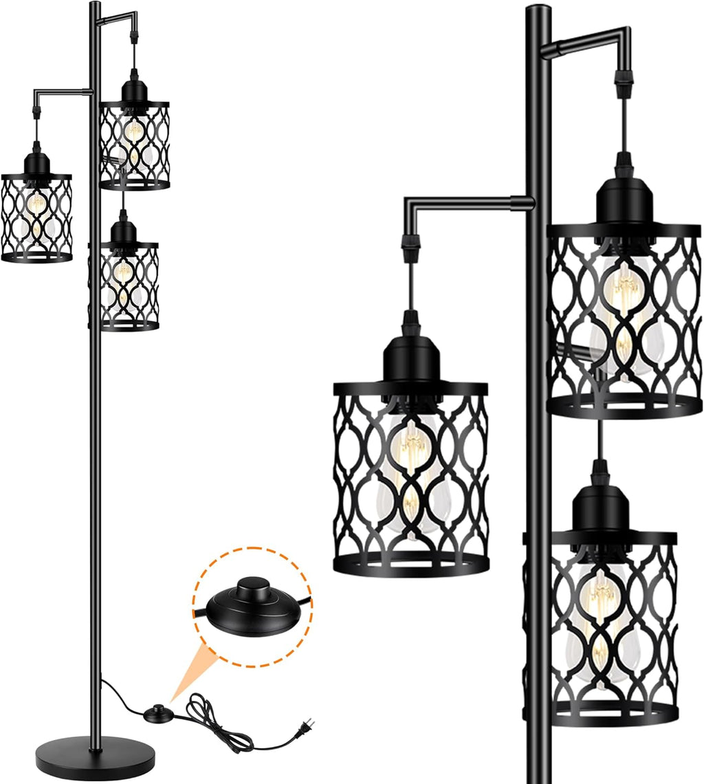 ROTTOGOON Dimmable Farmhouse Floor Lamp, Industrial Floor Lamp for Living Room with 3 X 6W LED Bulbs, 3 Light Rustic Standing Tall Lamp for Bedroom, Office, 68" - Grand Goldman