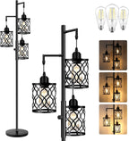 ROTTOGOON Dimmable Farmhouse Floor Lamp, Industrial Floor Lamp for Living Room with 3 X 6W LED Bulbs, 3 Light Rustic Standing Tall Lamp for Bedroom, Office, 68" - Grand Goldman