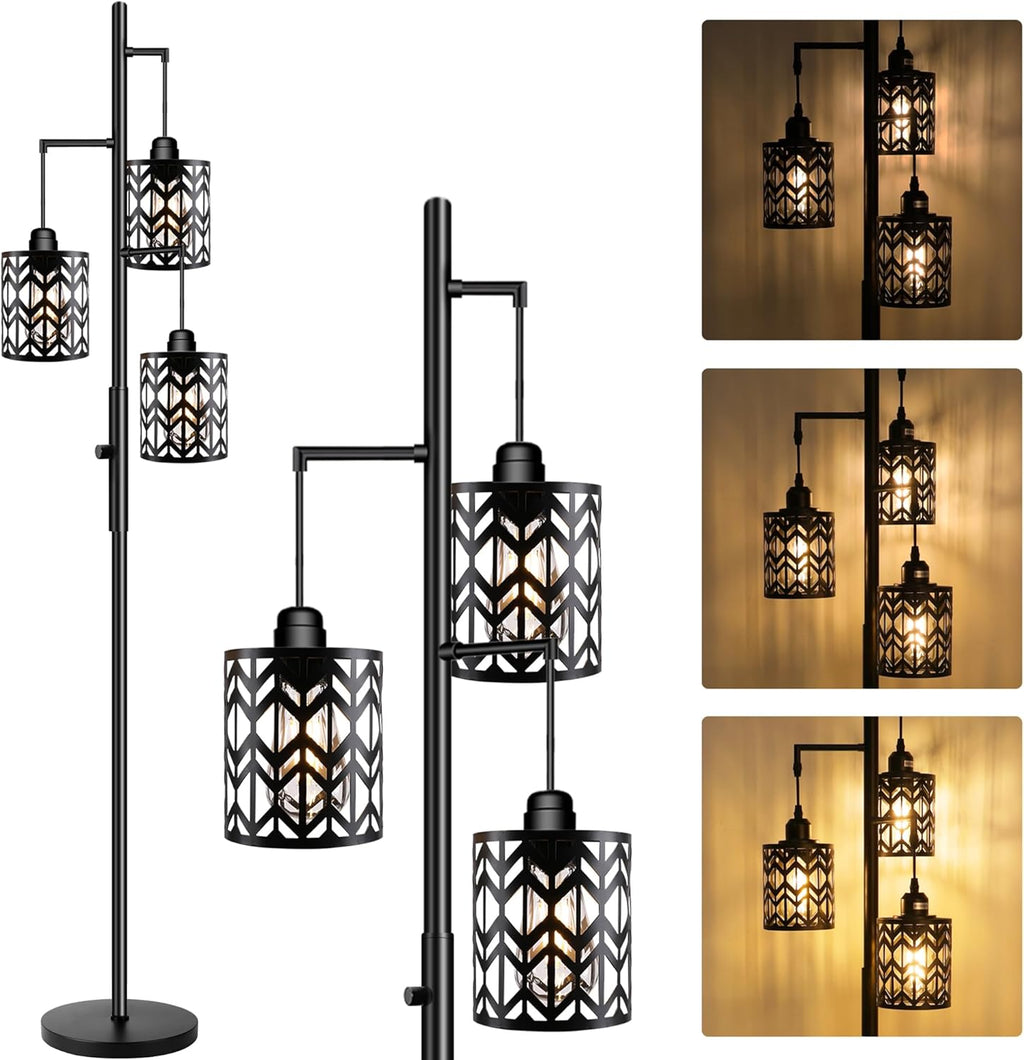 ROTTOGOON Dimmable Farmhouse Floor Lamp, Industrial Floor Lamp for Living Room with 3 X 6W LED Bulbs, 3 Light Rustic Standing Tall Lamp for Bedroom, Office, 68" - Grand Goldman