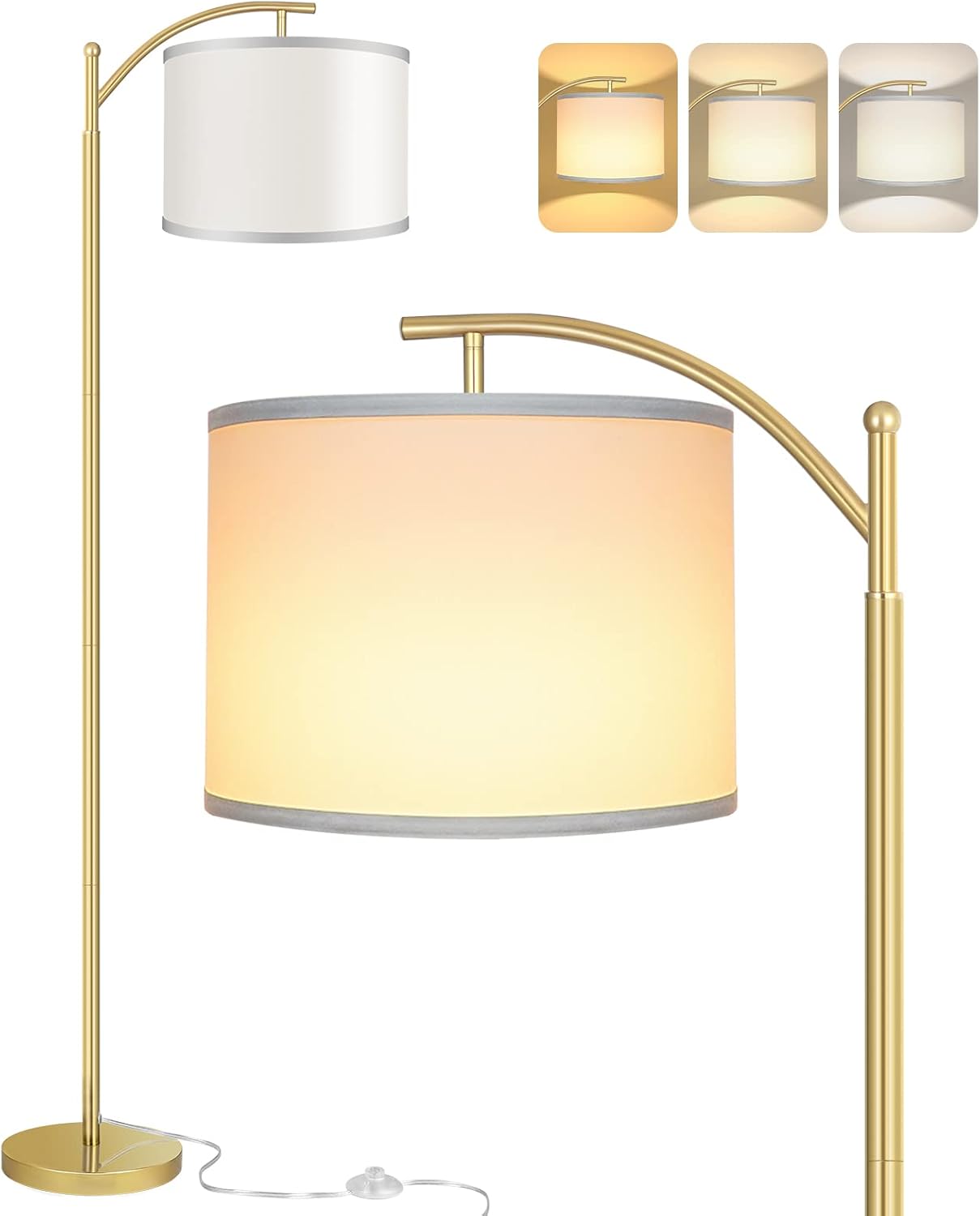 ROTTOGOON Floor Lamp for Living Room with 3 Color Temperatures LED Bulb, Standing Lamp Tall Industrial Floor Lamp Reading for Bedroom, Office (9W LED Bulb, Beige Lampshade Included) -Black - Grand Goldman