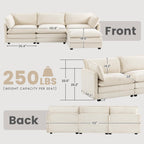 ROWHY Oversized Modular Sectional Sofa with Movable Ottoman, 112 Inch 4 Seat Modern Corduroy Sofa Set, Convertible L Shaped Couch for Living Room and Office, Beige - Grand Goldman