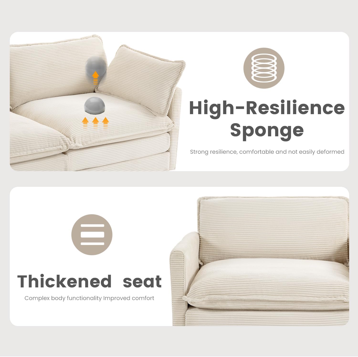 ROWHY Oversized Modular Sectional Sofa with Movable Ottoman, 112 Inch 4 Seat Modern Corduroy Sofa Set, Convertible L Shaped Couch for Living Room and Office, Beige - Grand Goldman