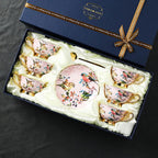 ROYAL BIRDS Elegant European Bone China Coffee Cup Set with Hand-Painted Bird Motifs Light Pink and Gold Ideal for Afternoon Tea High-End Birthday Gift Office Home Use Includes Saucers and Golden Spoons in Premium Gift Box - Grand Goldman