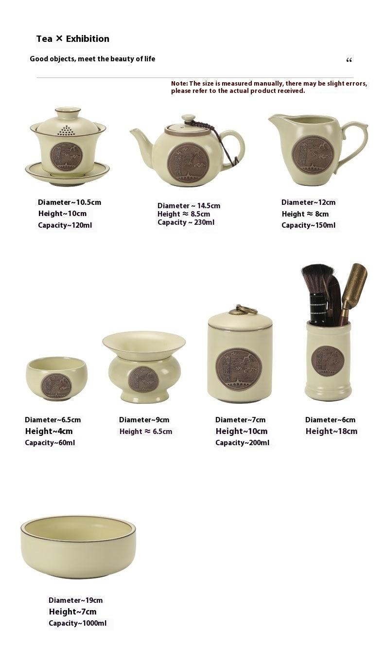 RUMI Household Deluxe Porcelain Ceramic Teapot Set Full Master Package 11 Pieces Elegant Hand-Embroidered Case New Chinese Style Royal Yellow Sky Blue Perfect Gift Tea Lovers Japanese Oriental Culture - Grand Goldman