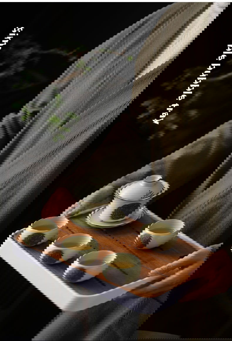 RUMI Household Deluxe Porcelain Ceramic Teapot Set Full Master Package 11 Pieces Elegant Hand-Embroidered Case New Chinese Style Royal Yellow Sky Blue Perfect Gift Tea Lovers Japanese Oriental Culture - Grand Goldman