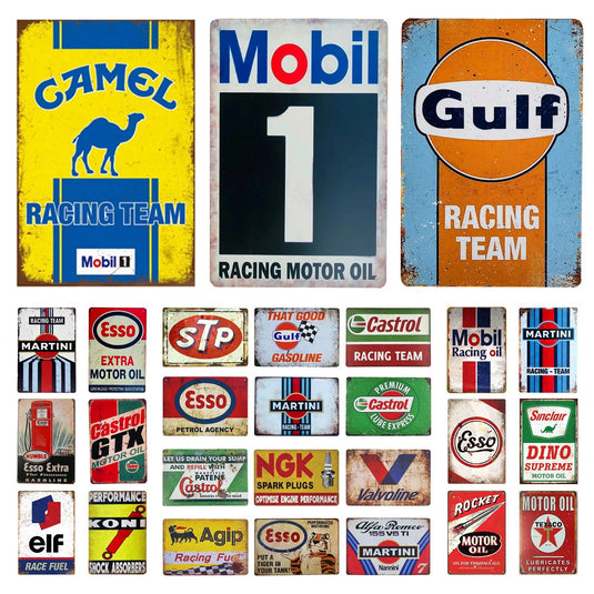 Racing Motor Oil Esso Gulf Camel Metal Tin Signs Poster Plate Wall Decor for Bars Garage Man Cave Cafe Club Retro Posters Plaque - Grand Goldman