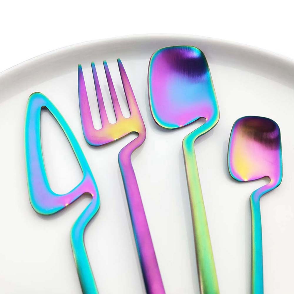 Rainbow Dinnerware Set Spoon Fork Knife Table Decor Cutlery Sets Kitchen Matte Gold tableware Set Desserts Soup Coffee Use - Grand Goldman