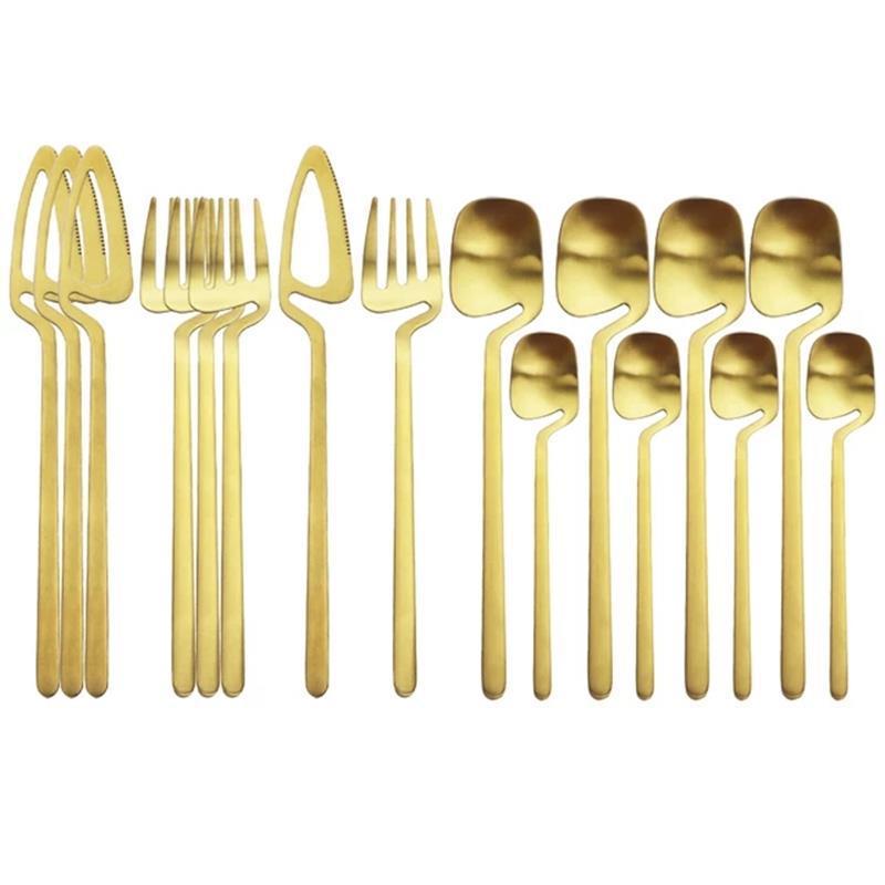 Rainbow Dinnerware Set Spoon Fork Knife Table Decor Cutlery Sets Kitchen Matte Gold tableware Set Desserts Soup Coffee Use - Grand Goldman