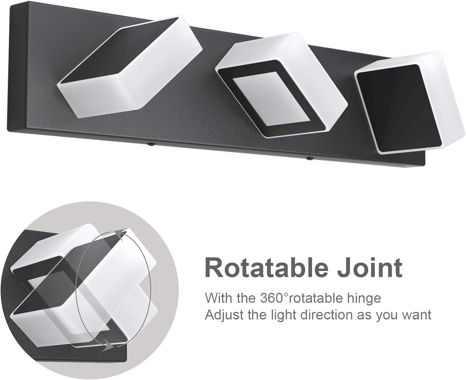 Ralbay LED Modern Black Bathroom Vanity Lights 3 Lights Acrylic Modern Black Bathroom Wall Lighting Fixtures - Grand Goldman