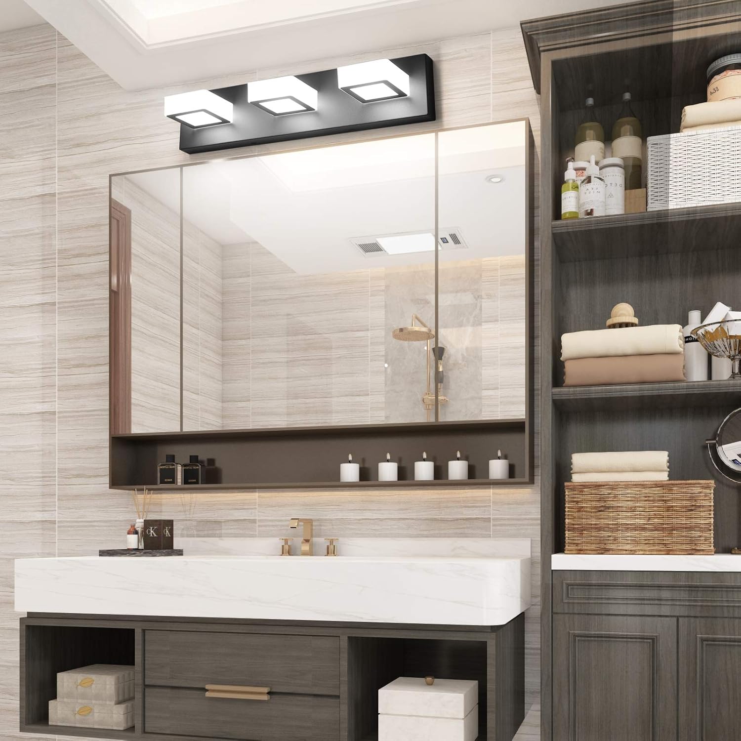 Ralbay LED Modern Black Bathroom Vanity Lights 3 Lights Acrylic Modern Black Bathroom Wall Lighting Fixtures - Grand Goldman