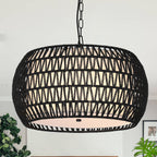 Rattan Farmhouse Chandelier Light Fixtures, 5-Lights Boho Large Pendant Light,Hand Woven Chandeliers for Dining Room with Fabric Shade,Rustic Chandeliers Hanging Light Fixtures for Kitchen Island - Grand Goldman
