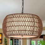 Rattan Farmhouse Chandelier Light Fixtures, 5-Lights Boho Large Pendant Light,Hand Woven Chandeliers for Dining Room with Fabric Shade,Rustic Chandeliers Hanging Light Fixtures for Kitchen Island - Grand Goldman
