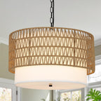 Rattan Farmhouse Chandelier Light Fixtures, 5-Lights Boho Large Pendant Light,Hand Woven Chandeliers for Dining Room with Fabric Shade,Rustic Chandeliers Hanging Light Fixtures for Kitchen Island - Grand Goldman