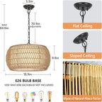 Rattan Farmhouse Chandelier Light Fixtures, 5-Lights Boho Large Pendant Light,Hand Woven Chandeliers for Dining Room with Fabric Shade,Rustic Chandeliers Hanging Light Fixtures for Kitchen Island - Grand Goldman