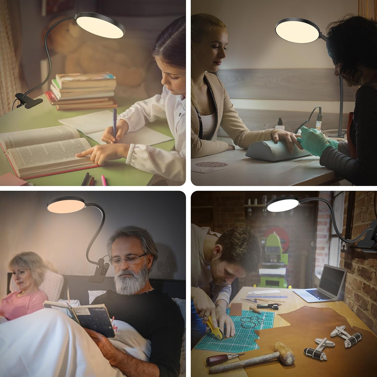 Reading Light with Remote, LED Desk Lamp Clip on [1H Timer & Nightlight] RA>95 Dimmable Flexible Gooseneck, Reading Lamp with Clamp for Table - 3.5'' (Adapter Included) - Grand Goldman