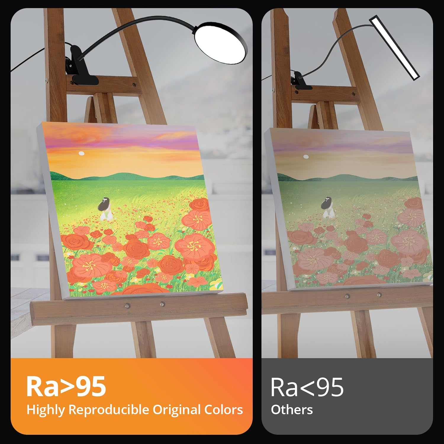 Reading Light with Remote, LED Desk Lamp Clip on [1H Timer & Nightlight] RA>95 Dimmable Flexible Gooseneck, Reading Lamp with Clamp for Table - 3.5'' (Adapter Included) - Grand Goldman