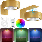 Rechargeable Battery Picture Light, Led Painting Light with Remote Control Dimmable and Timer, 3 Lighting Modes Magnetic Art Display Light for Paintings, Wireless Wall Decor Puck Light, Pack of 2 - Grand Goldman