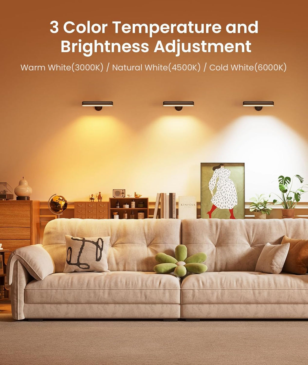 Rechargeable Wall Sconces LED Wall Lights with 7500mAh Battery Lamp for Bedroom, Touch and Remote Control, 3 Colors Wall Light 360° Rotate Dimmable Brightness with 15 RGB Colors - Grand Goldman