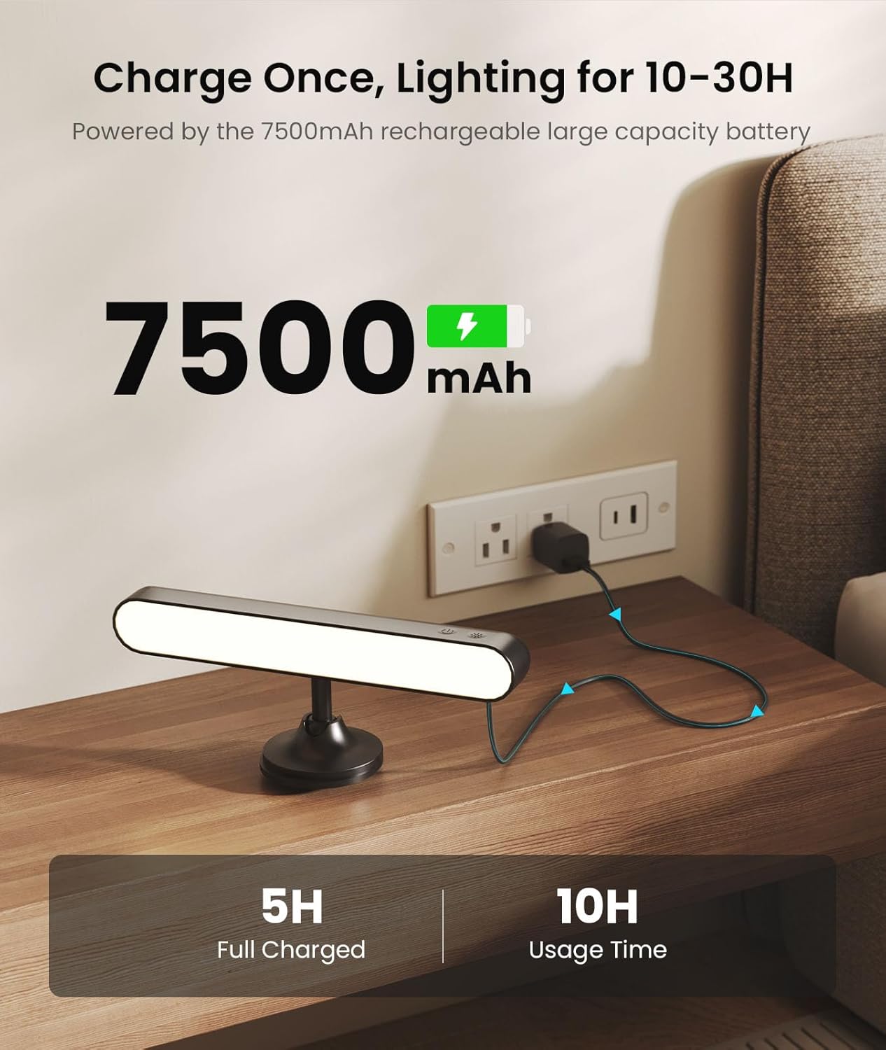 Rechargeable Wall Sconces LED Wall Lights with 7500mAh Battery Lamp for Bedroom, Touch and Remote Control, 3 Colors Wall Light 360° Rotate Dimmable Brightness with 15 RGB Colors - Grand Goldman