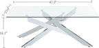 Rectangle Modern Coffee Table, Tempered Glass Top and Metal Tubular Leg, 47.3”Lx23.6”Wx18.1”H, Silver - Grand Goldman