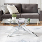 Rectangle Modern Coffee Table, Tempered Glass Top and Metal Tubular Leg, 47.3”Lx23.6”Wx18.1”H, Silver - Grand Goldman