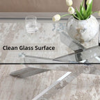 Rectangle Modern Coffee Table, Tempered Glass Top and Metal Tubular Leg, 47.3”Lx23.6”Wx18.1”H, Silver - Grand Goldman