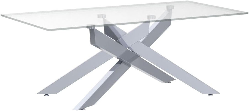 Rectangle Modern Coffee Table, Tempered Glass Top and Metal Tubular Leg, 47.3”Lx23.6”Wx18.1”H, Silver - Grand Goldman