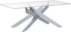 Rectangle Modern Coffee Table, Tempered Glass Top and Metal Tubular Leg, 47.3”Lx23.6”Wx18.1”H, Silver - Grand Goldman
