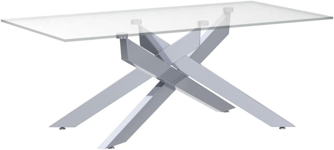 Rectangle Modern Coffee Table, Tempered Glass Top and Metal Tubular Leg, 47.3”Lx23.6”Wx18.1”H, Silver - Grand Goldman