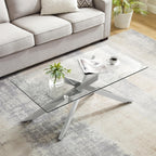 Rectangle Modern Coffee Table, Tempered Glass Top and Metal Tubular Leg, 47.3”Lx23.6”Wx18.1”H, Silver - Grand Goldman