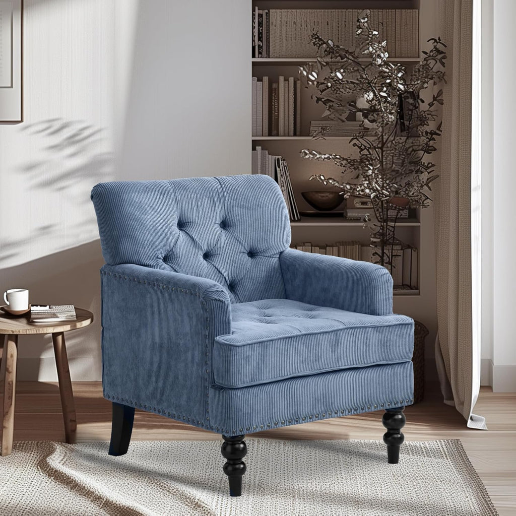 Redlife Beige Accent Chair, Mid Century Modern Accent Chair for Living Room, Button Tufted Living Room Chairs Comfy Chairs Fabric Reading Chair for Bedroom, Living Room (1, Blue) - Grand Goldman