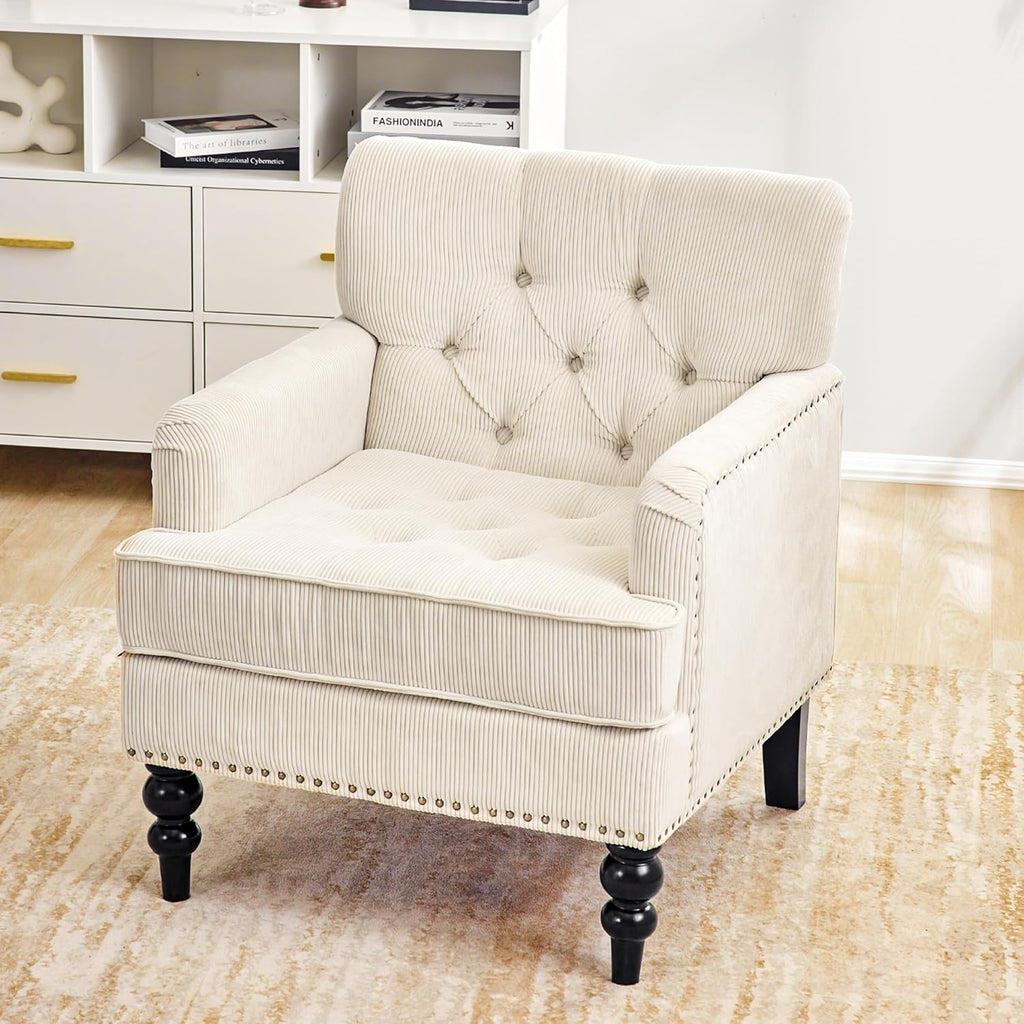 Redlife Beige Accent Chair, Mid Century Modern Accent Chair for Living Room, Button Tufted Living Room Chairs Comfy Chairs Fabric Reading Chair for Bedroom, Living Room (1, Blue) - Grand Goldman